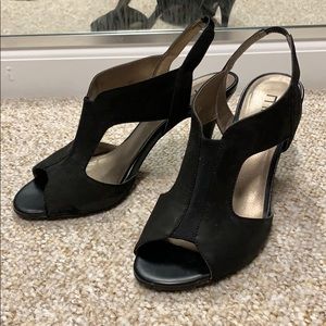 Black heels with wide t-strap
